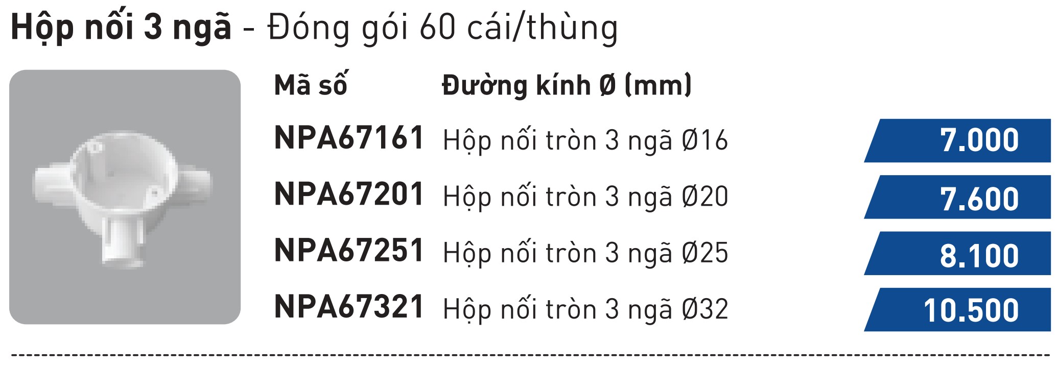 Hộp nối 3 ngã phi 32 Nanoco NPA67321 2 Catalogue hộp nối 3 ngã Nanoco